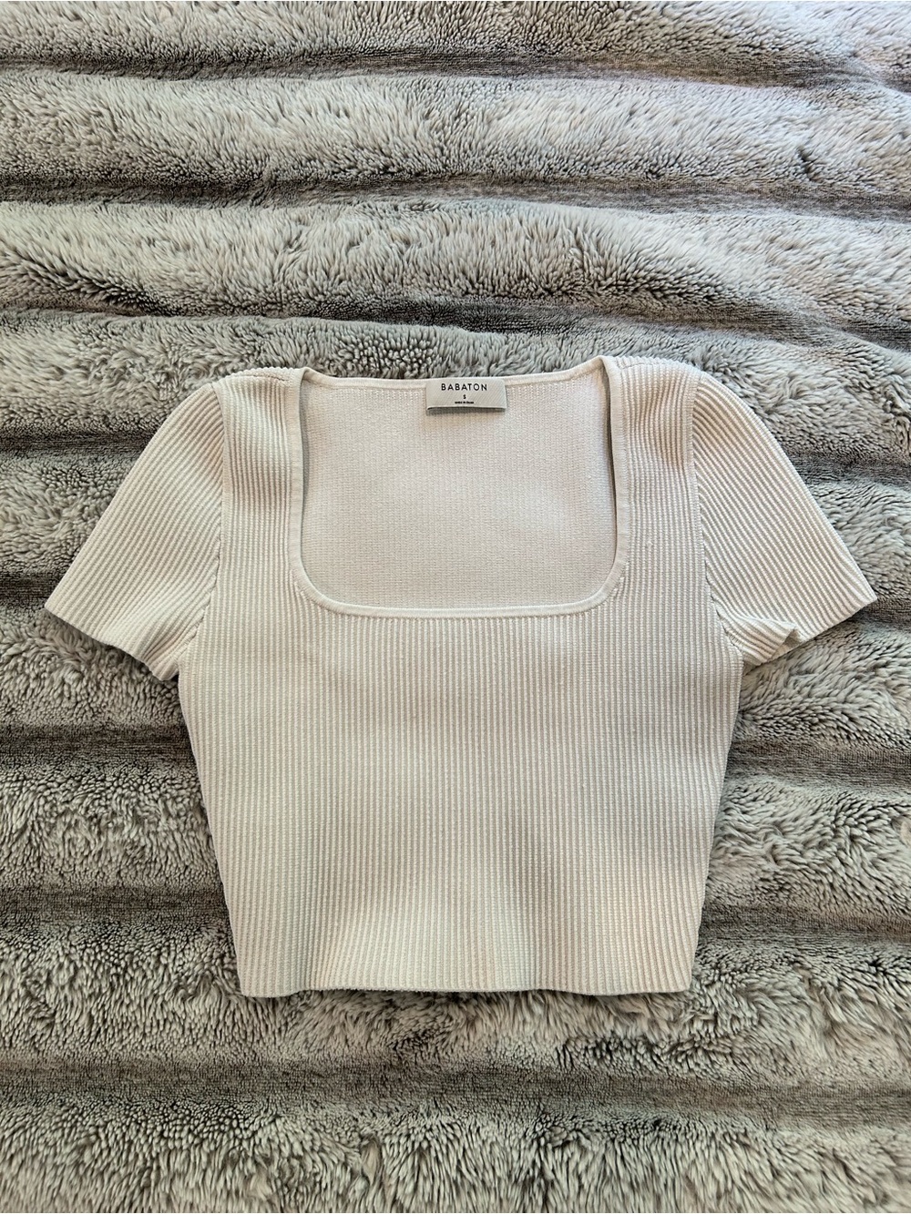 Babaton White Ribbed Square-Neck Crop Top